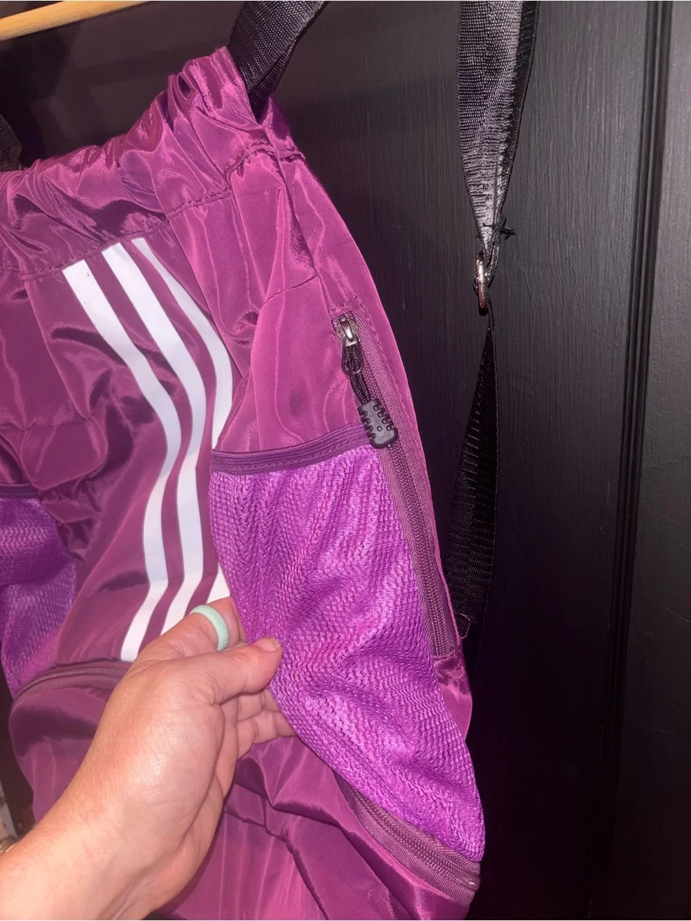 Adidas Purple 3-Stripes Drawstring Sackpack Gym Bag Mesh Pockets - Picture 3 of 7